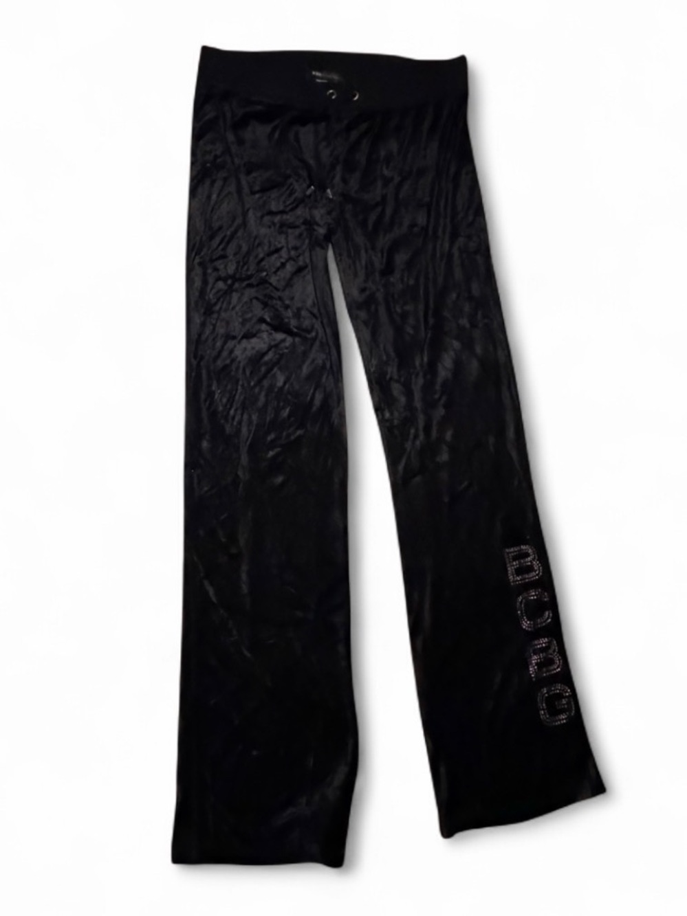 Bcbg Black Velour Rhinestone Logo Flare Sweats